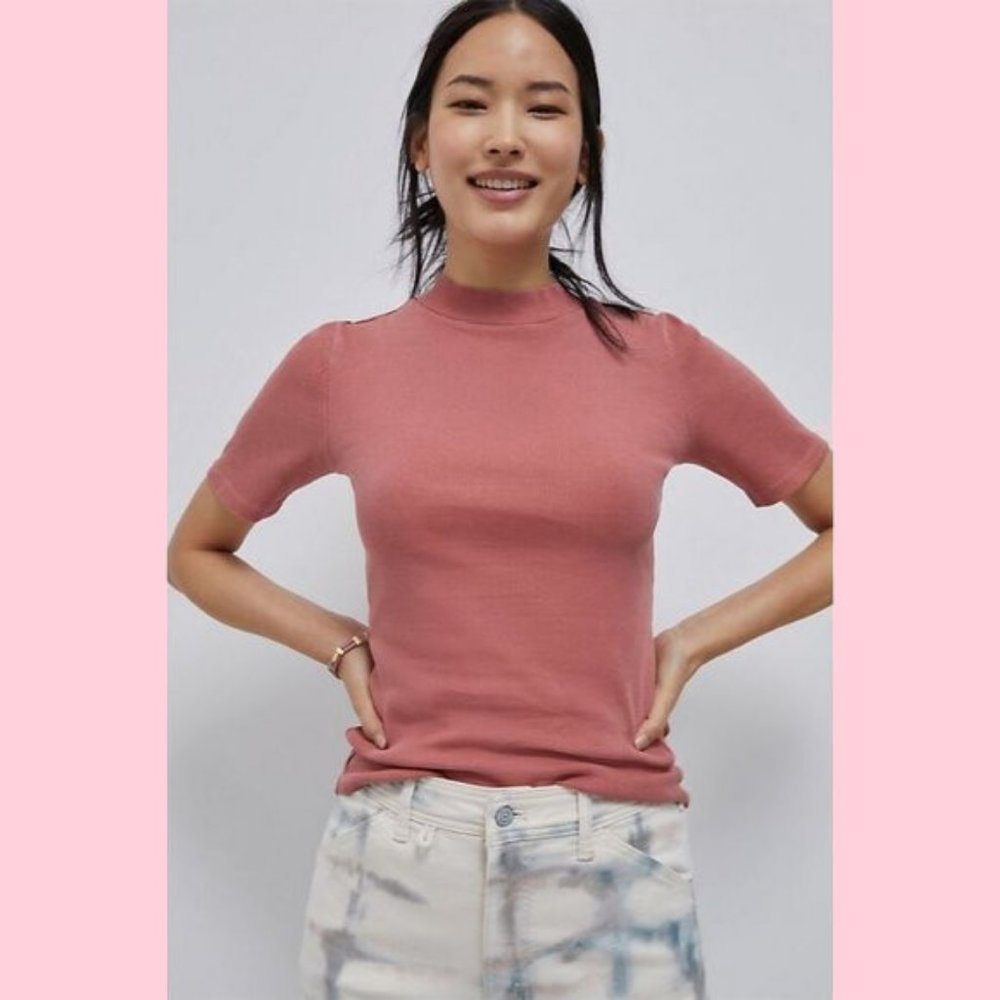 NWT Anthropologie Mason Terra Cotta Ribbed Mock Neck Top XS